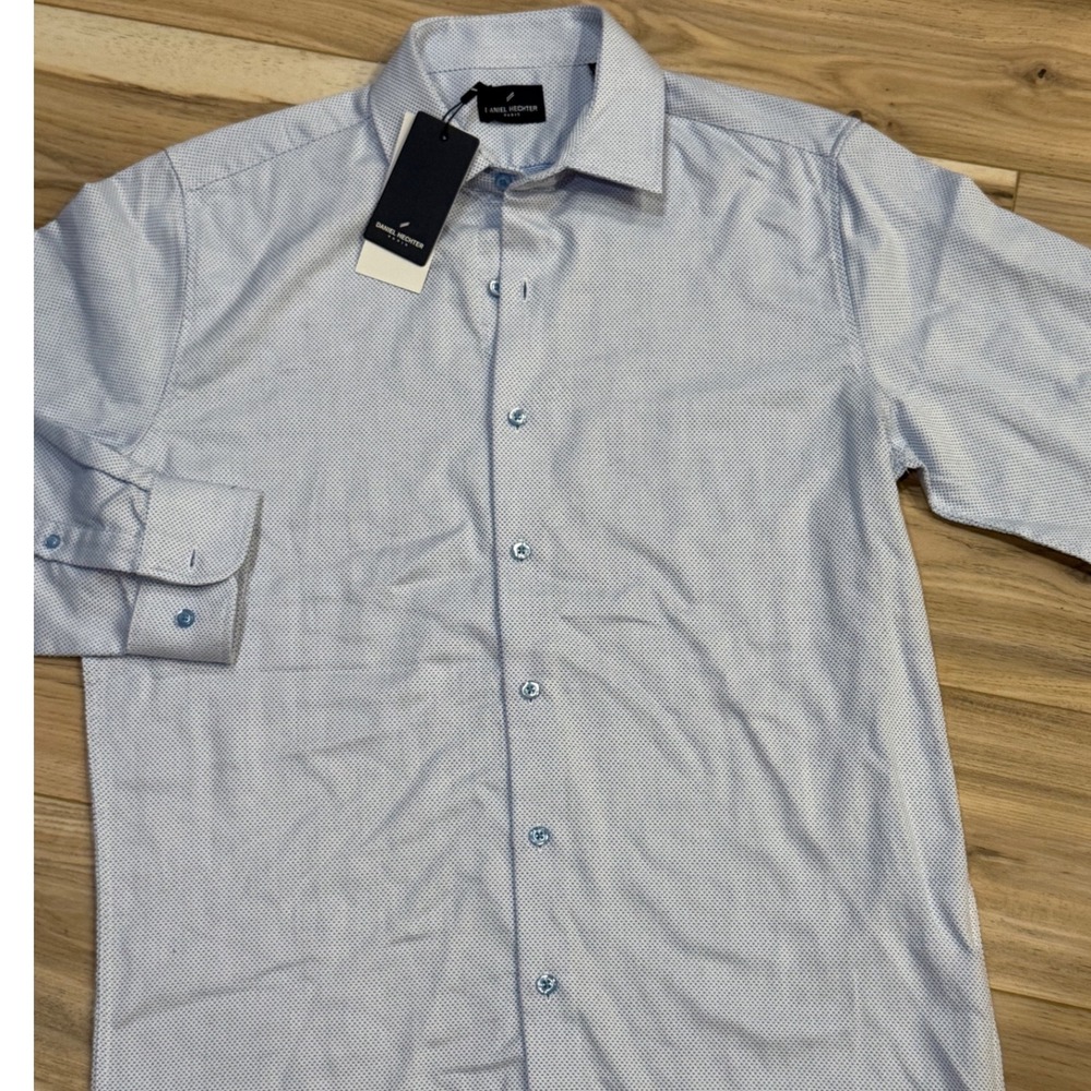 Daniel Hechter Paris Mens Dobby Dress Shirt Blue Woven Premium Texture‎ Medium